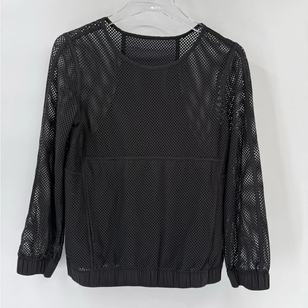 Lululemon Black Mesh Long Sleeve Pullover Kangaroo Pocket Athleisure Yoga Size s